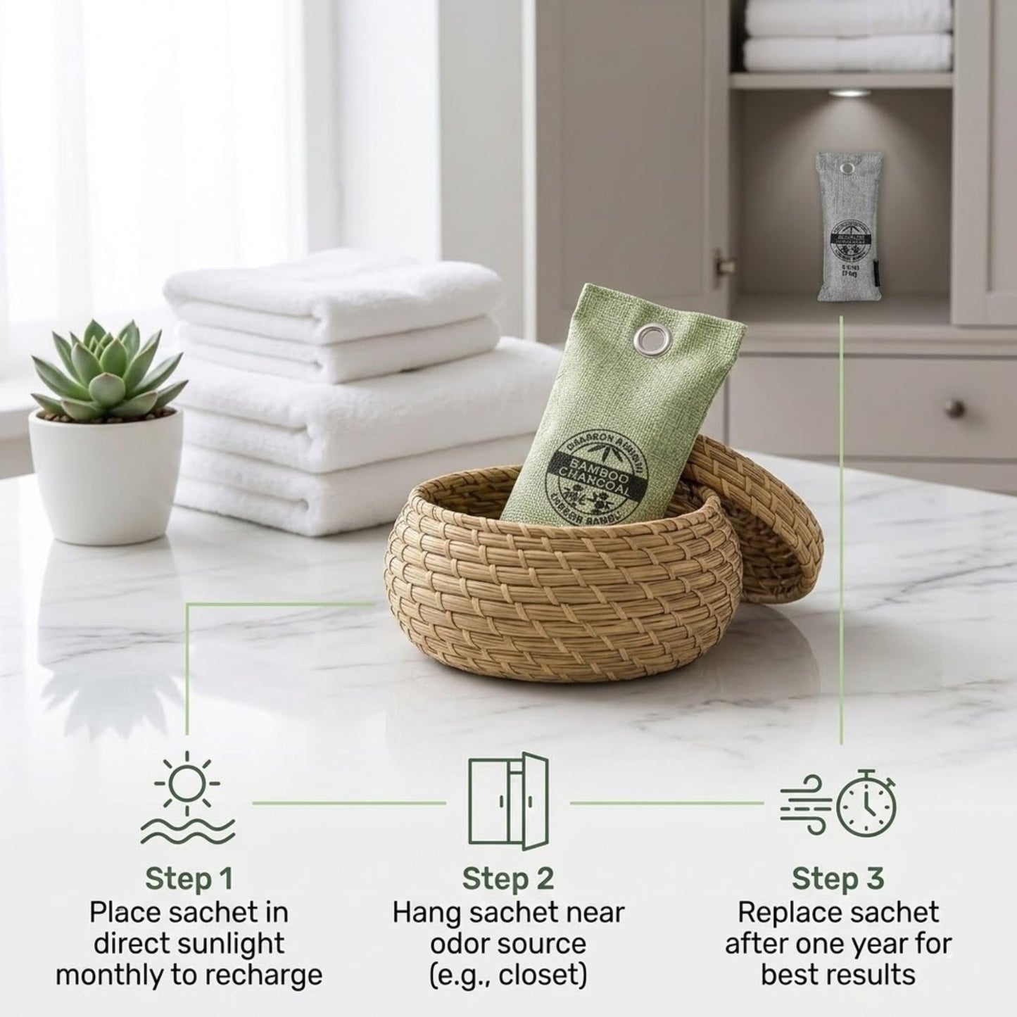 3 PK Air Fusion Bamboo Charcoal Air Purifying Bags Charcoal Natural Air Purifier product detail image