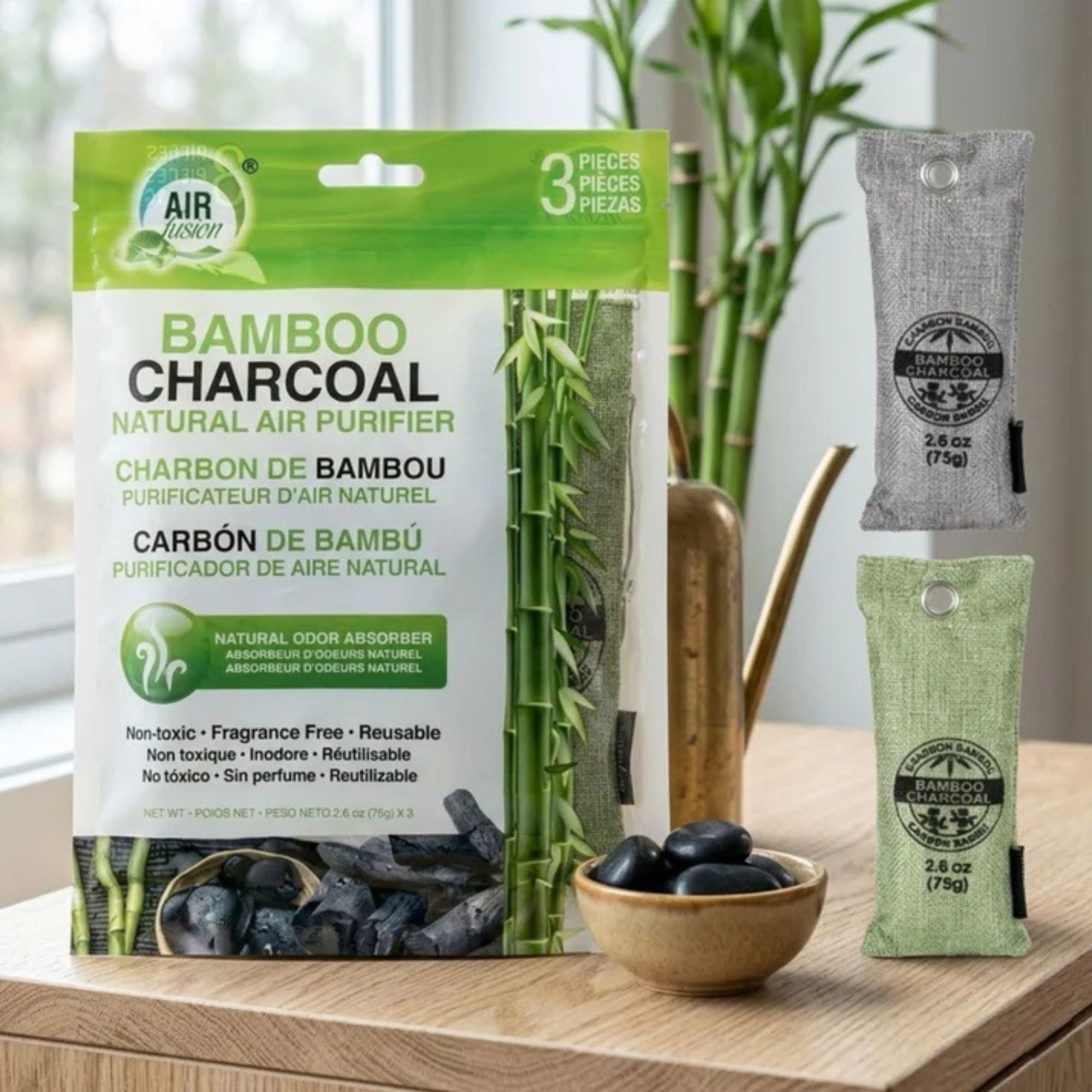 3 PK Air Fusion Bamboo Charcoal Air Purifying Bags Charcoal Natural Air Purifier lifestyle use image