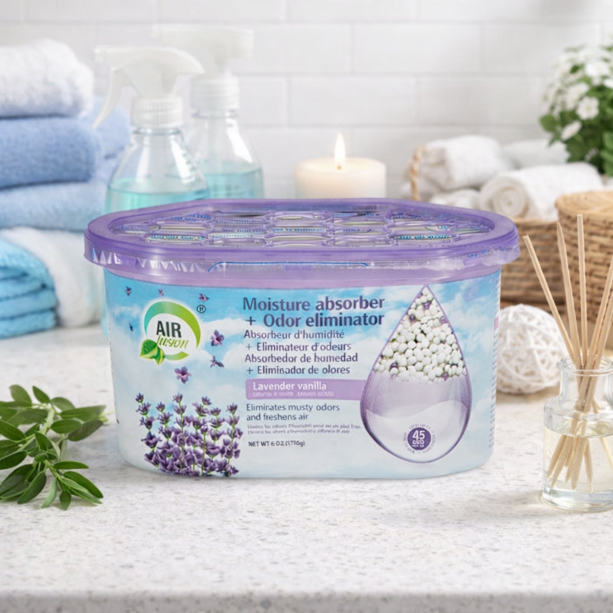 6.7oz Lavender Vanilla Scent Air Fusion Moisture Absorber & Odor Eliminator Air Freshener Odor Eliminator size and feature