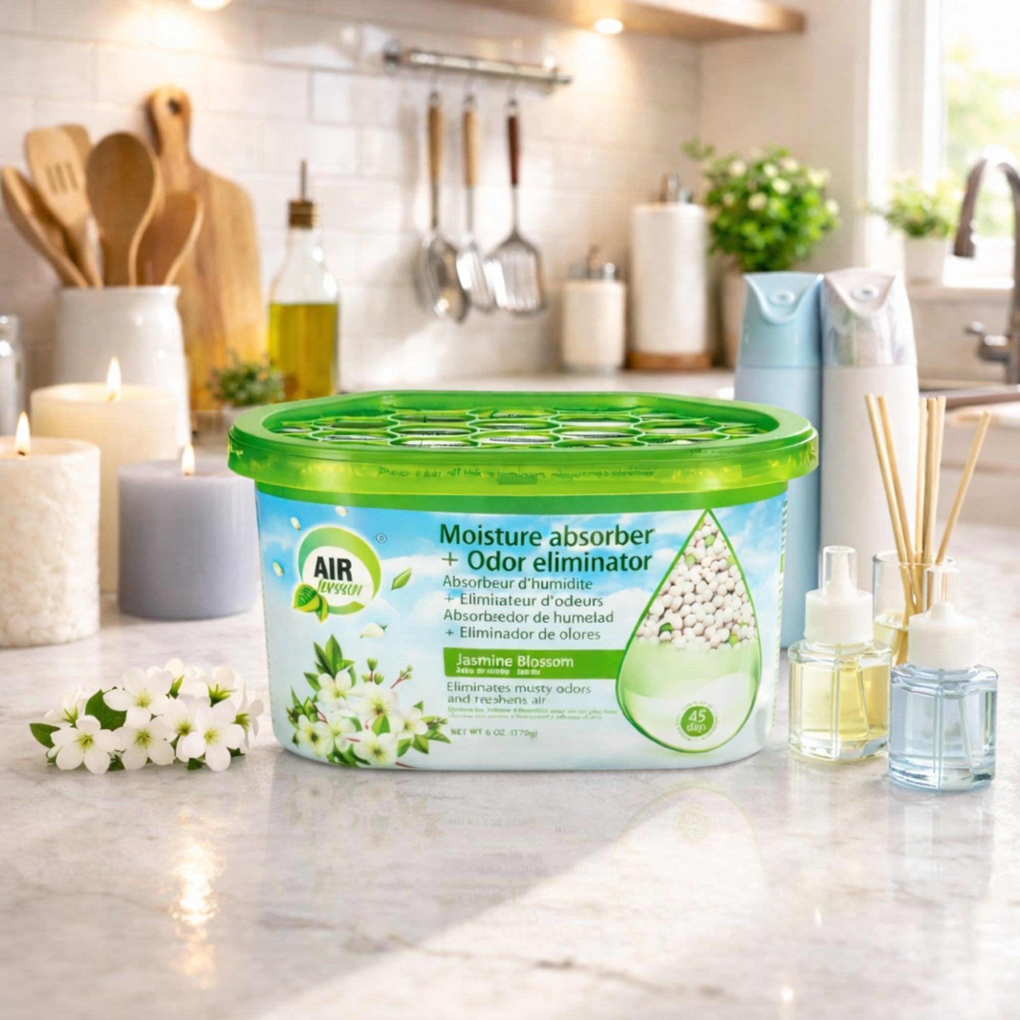 6.7oz Jasmine Blossom Scent Air Fusion Moisture Absorber & Odor Eliminator Air Freshener Odor Eliminator size and feature