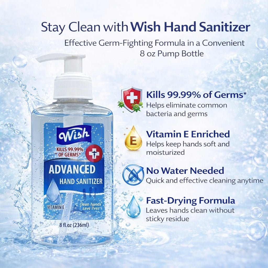 8oz Wish Hand Sanitizer Regular Pump Vitamin E product detail image
