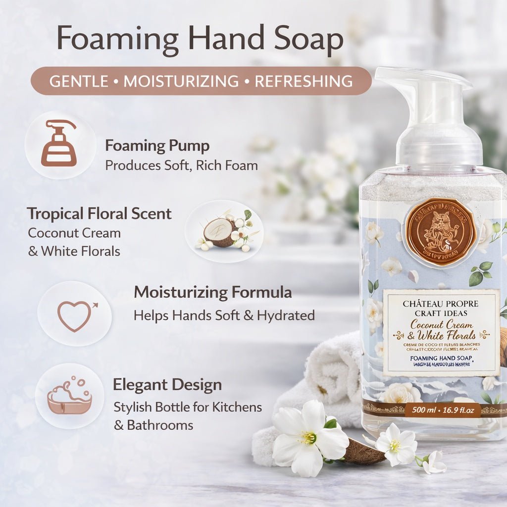 16.9 FL OZ Chateau Propre Coconut Cream & White Florals Foaming Hand Soap size and feature image