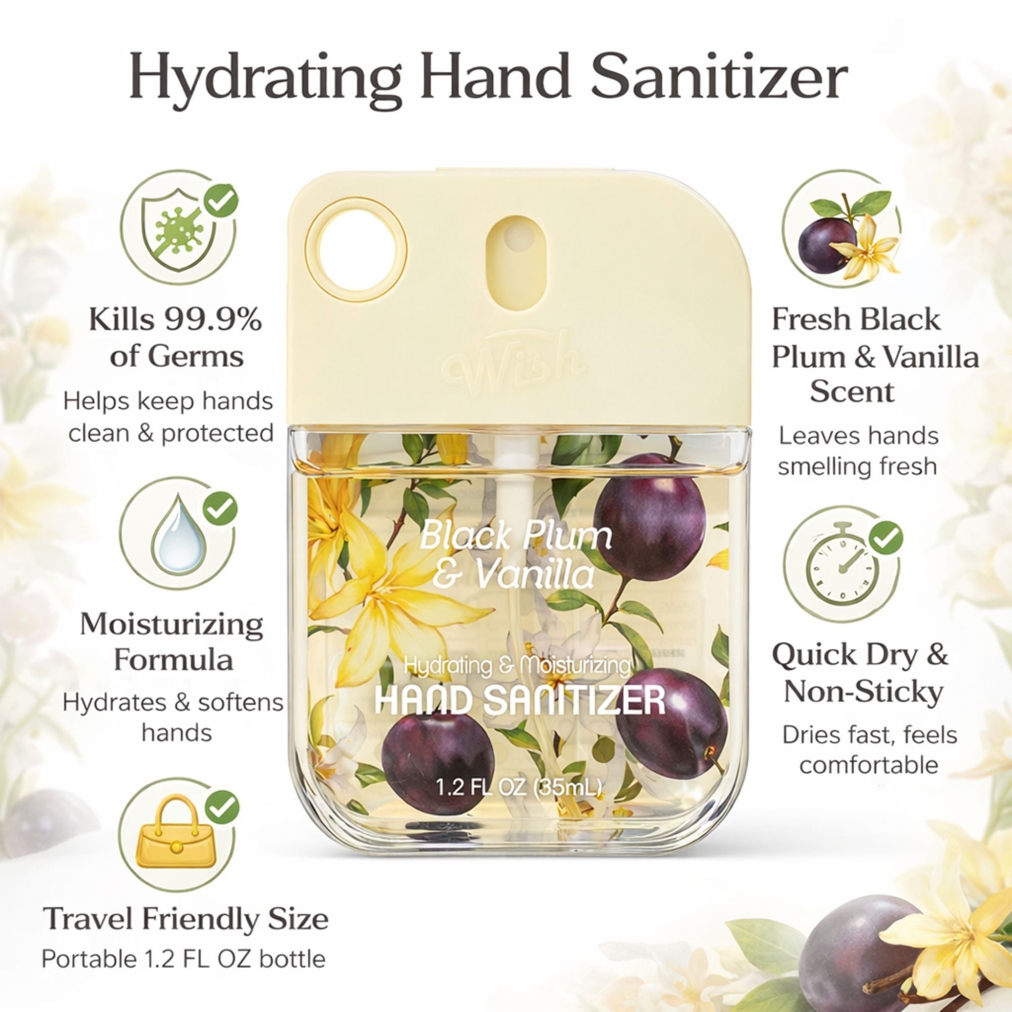 1.2oz Wish Liquid Hand Sanitizer Spray With Bag size and feature image
