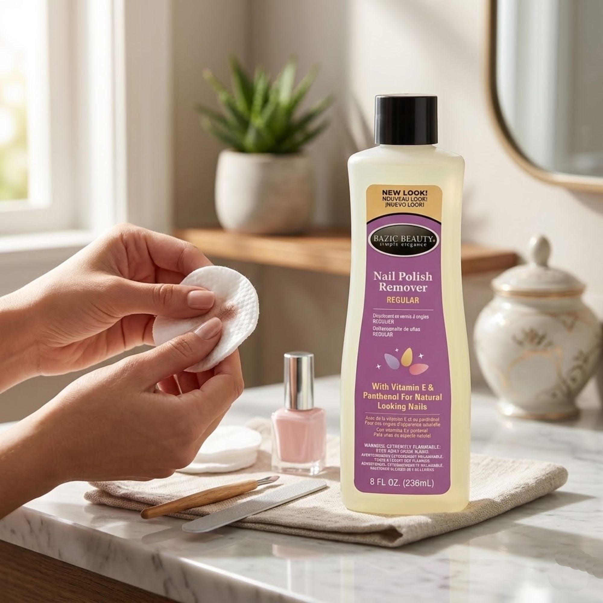 8oz Bazic Beauty Regular Nail Polish Remover lifestyle use image