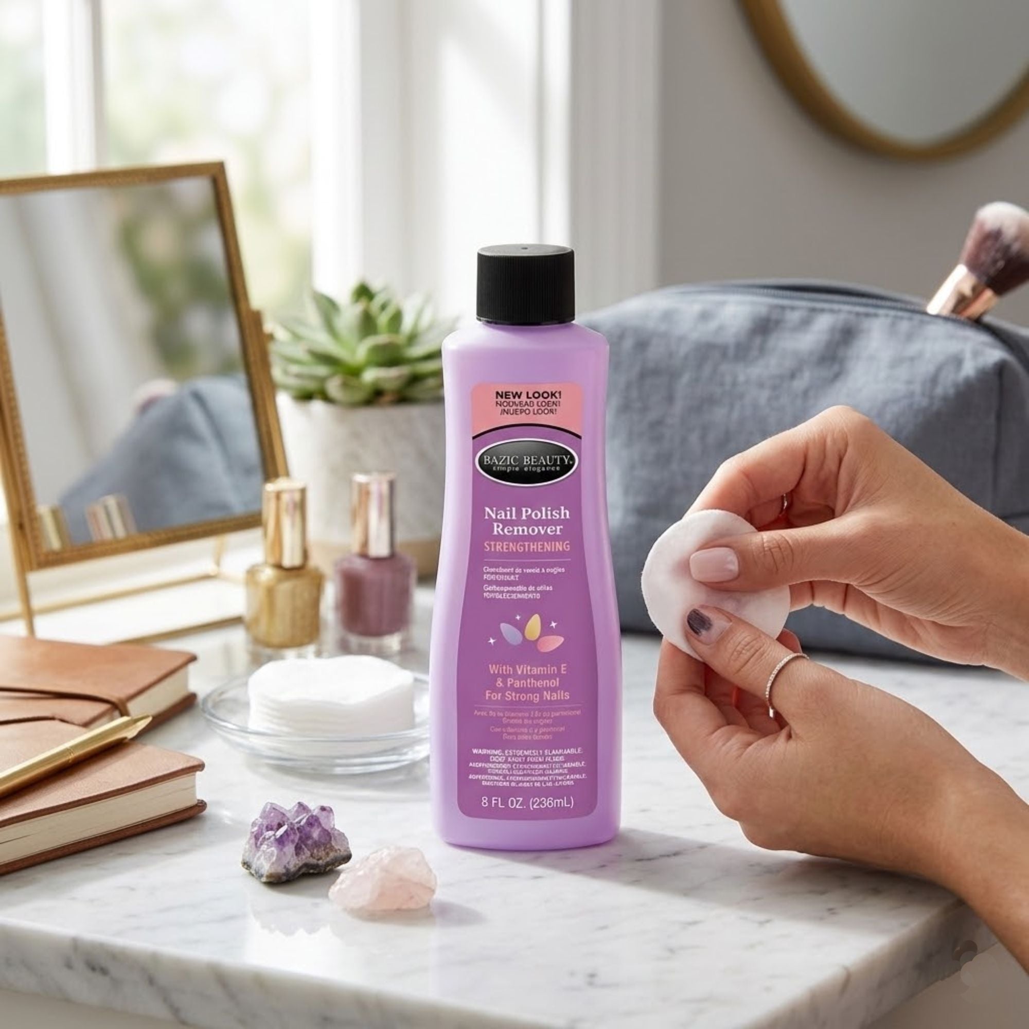 8oz Bazic Beauty Strengthening Nail Polish Remover lifestyle use image