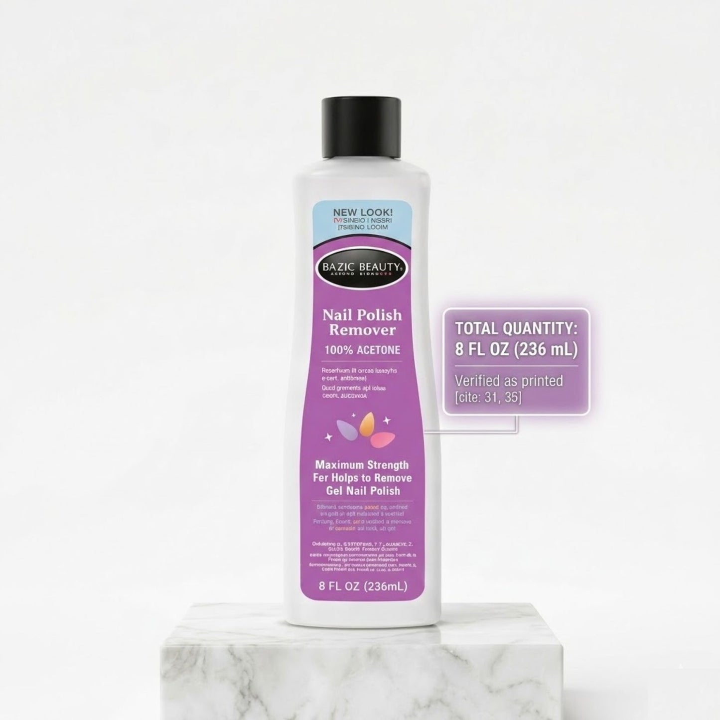 Bazic Beauty nail polish remover bottle on a white background