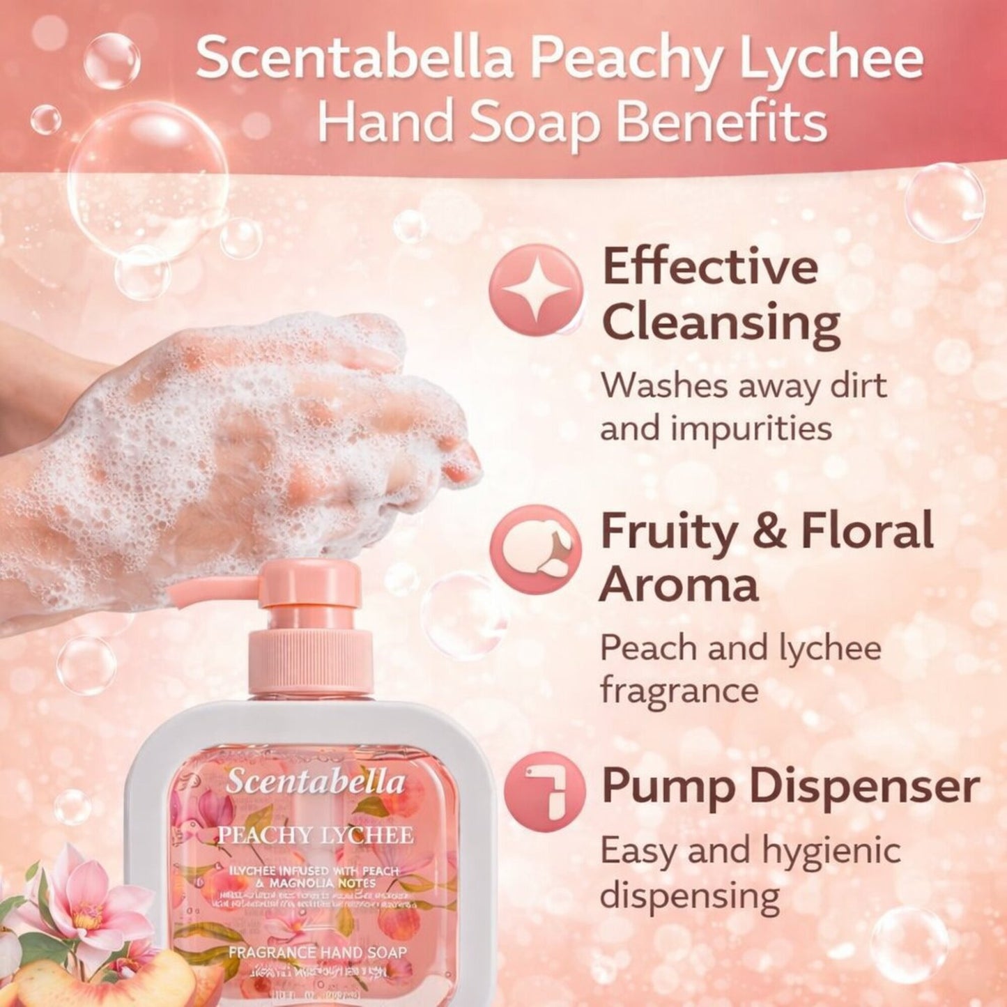 10 FL OZ Peachy Lychee Scentabella Scented Cleansing Hand Soap