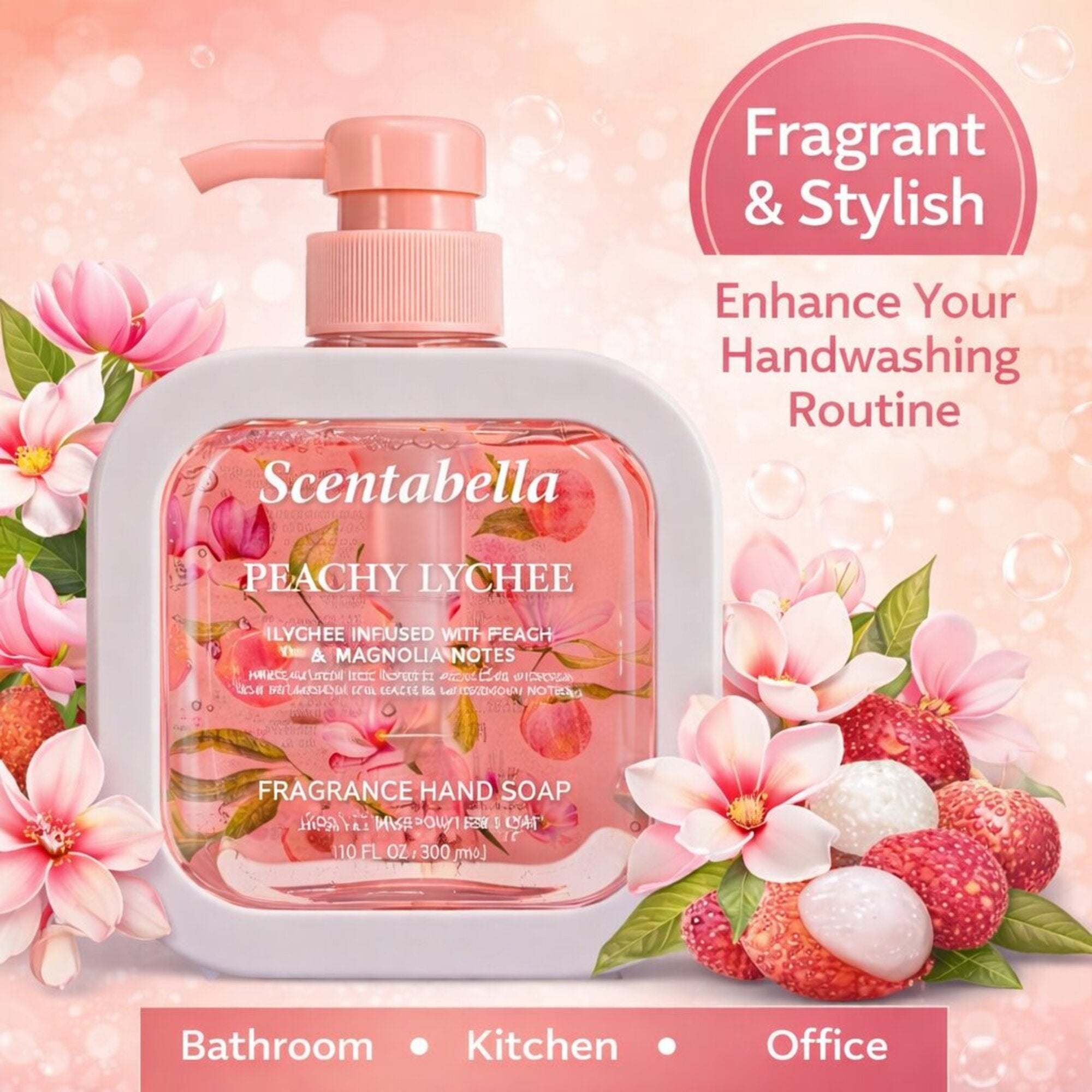 10 FL OZ Peachy Lychee Scentabella Scented Cleansing Hand Soap Liquid Hand Soap lifestyle use image