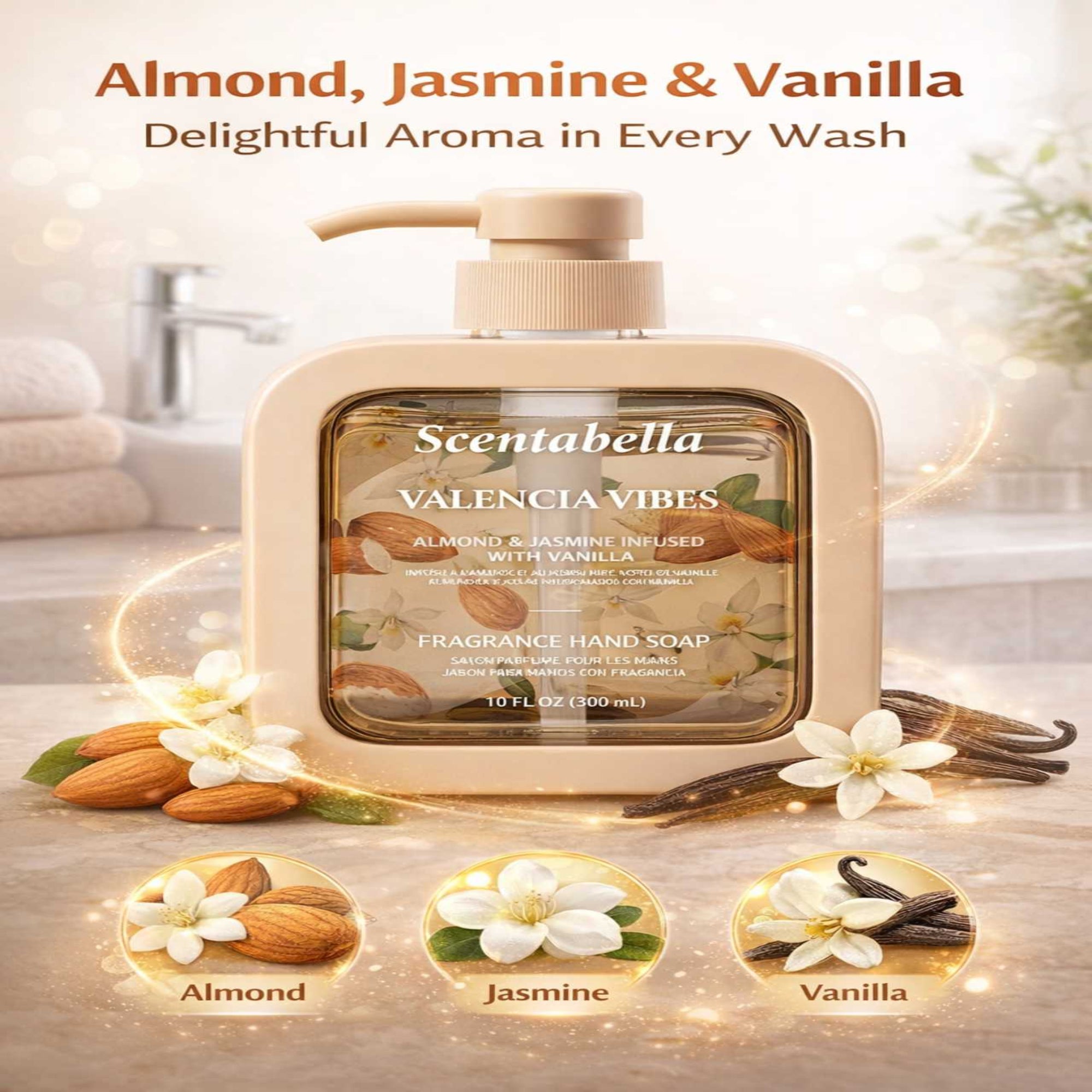 10 FL OZ Valencia Vibes Almond & Jasmine Vanilla Fragrance Hand Soap First Aid Antiseptic size and feature image
