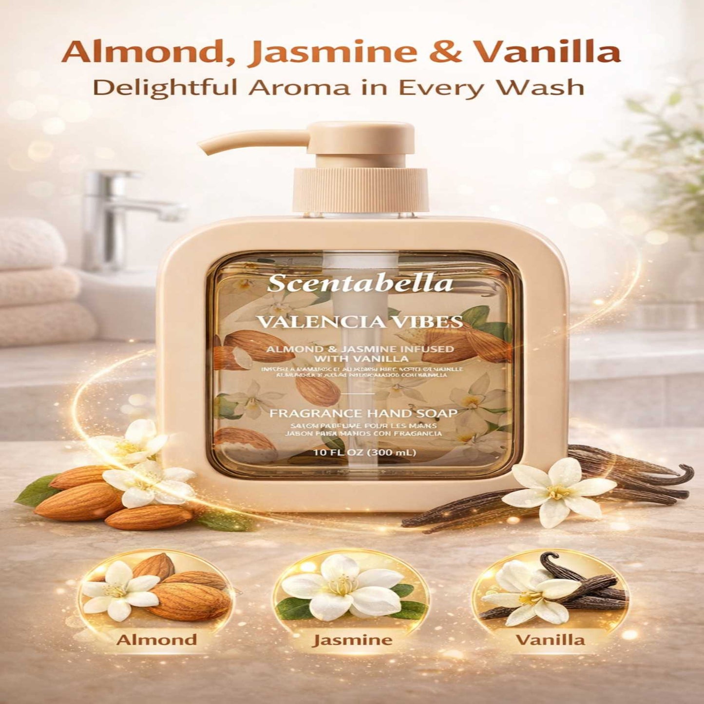 10 FL OZ Valencia Vibes Almond & Jasmine Vanilla Fragrance Hand Soap First Aid Antiseptic size and feature image