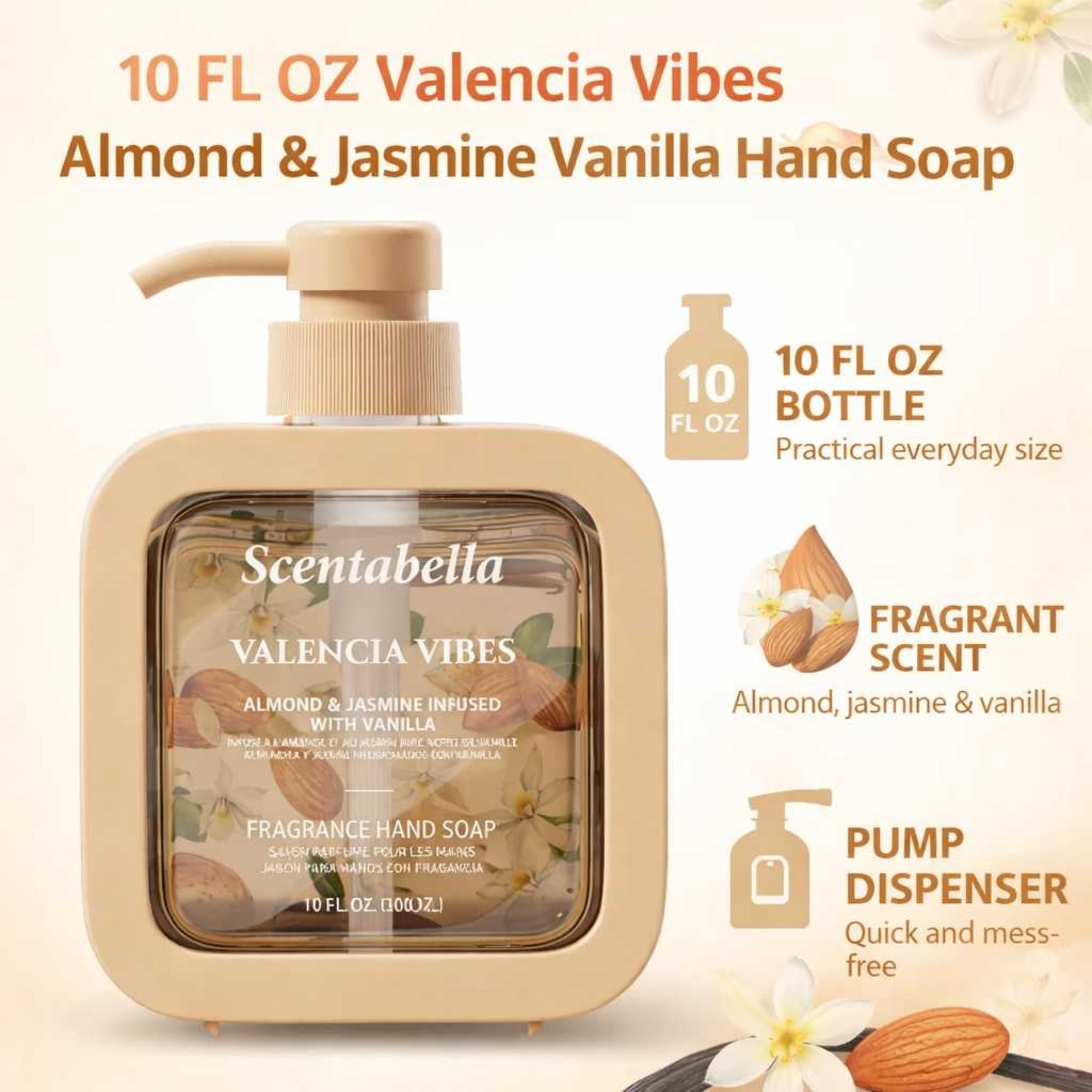 10 FL OZ Valencia Vibes Almond & Jasmine Vanilla Fragrance Hand Soap First Aid Antiseptic lifestyle use image