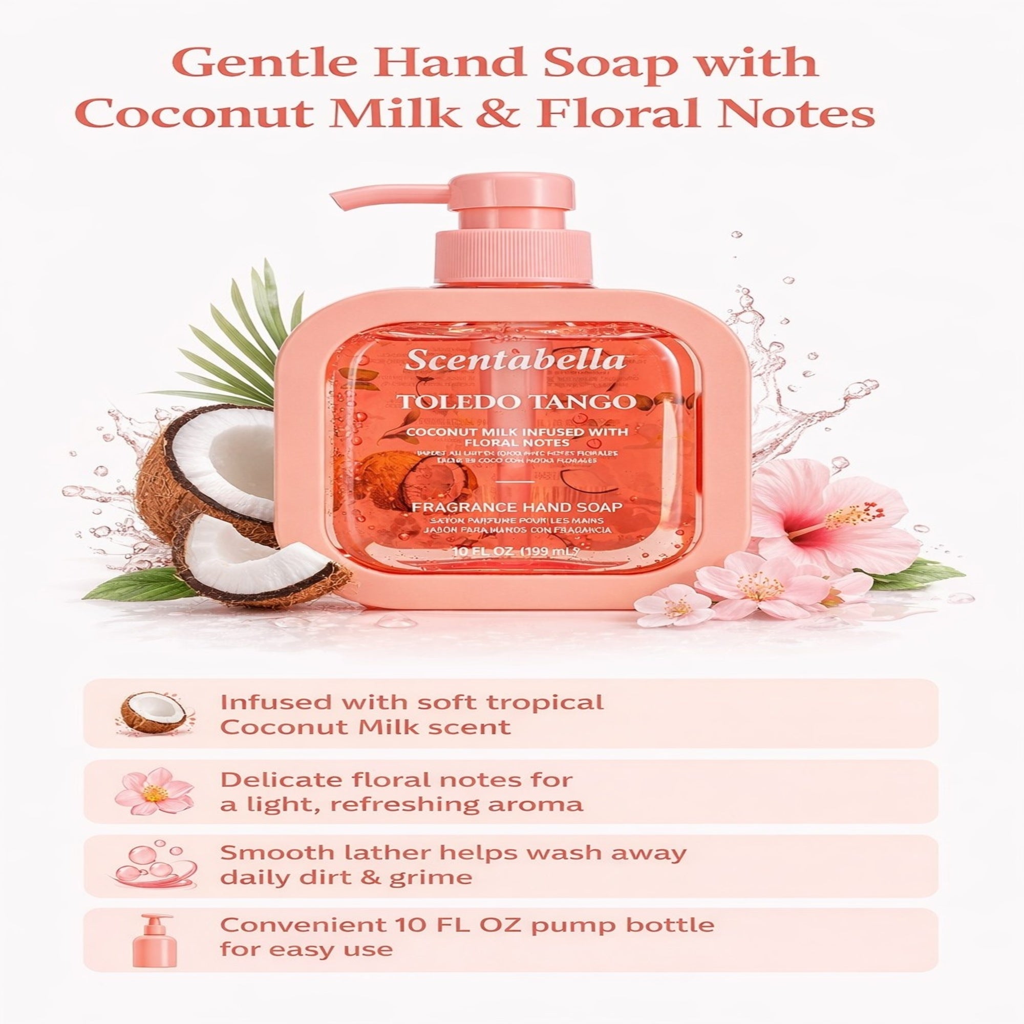 10 FL OZ Toledo Tango Coconut Milk Floral Fragrance Hand Soap First Aid Antiseptic size and feature image