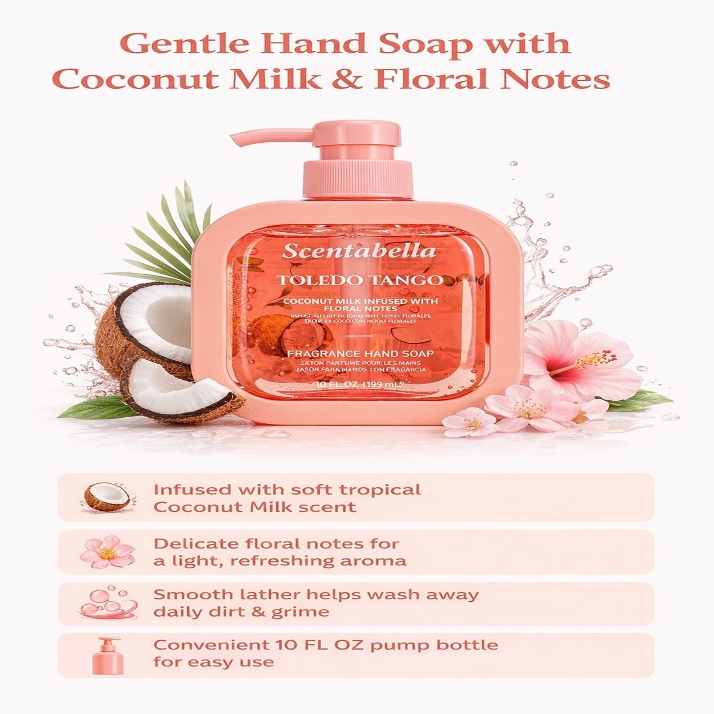 10 FL OZ Toledo Tango Coconut Milk Floral Fragrance Hand Soap First Aid Antiseptic size and feature image