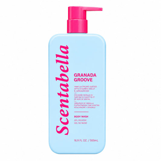 Scentabella Granada Groove body wash with vanilla orchid violet and sandalwood in pump bottle