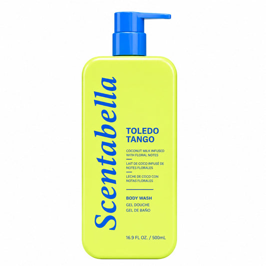 Scentabella Toledo Tango body wash with coconut milk and floral notes in pump bottle