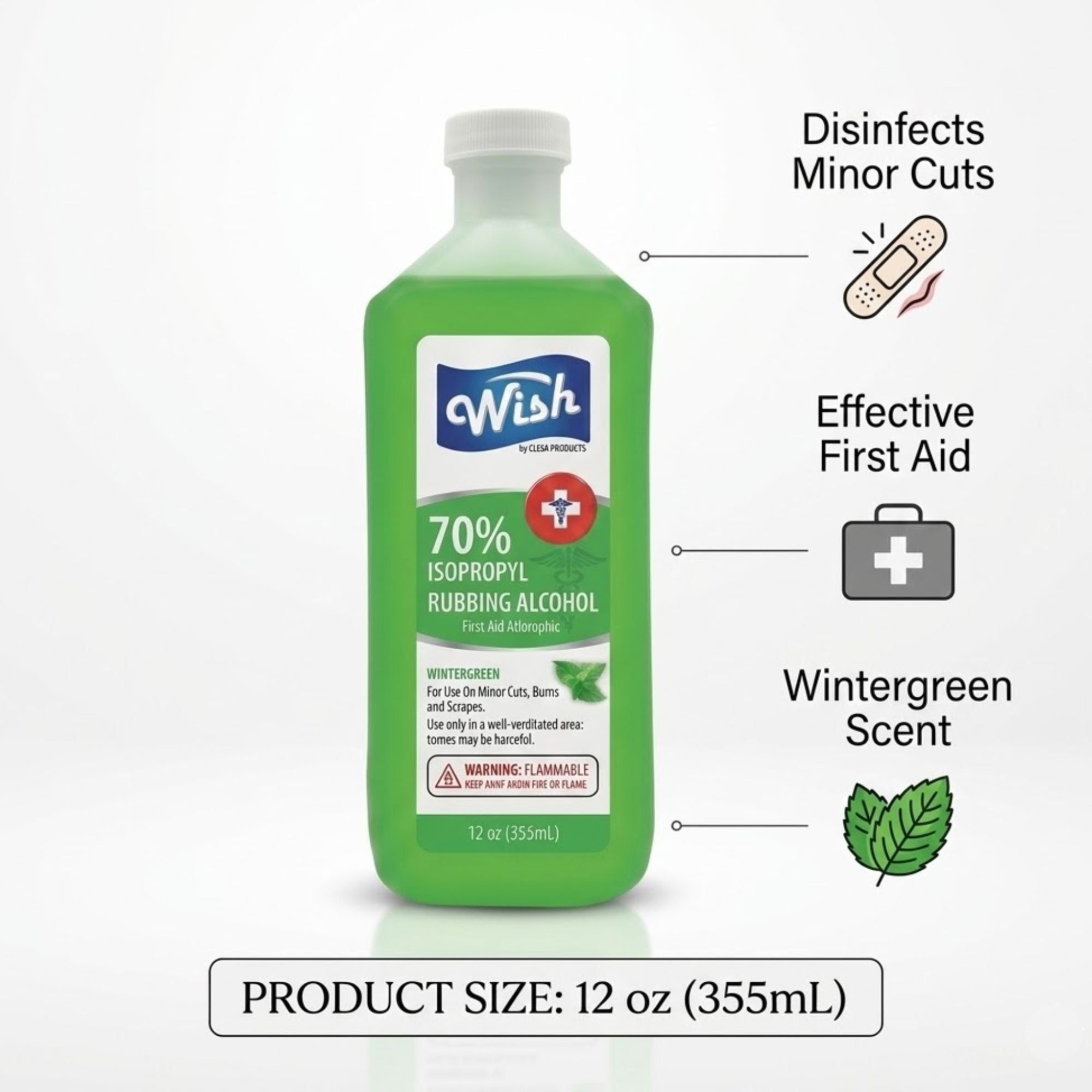 12oz Wish Rubbing Alcohol 70% First Aid Antiseptic First Aid first aid antiseptic product detail image
