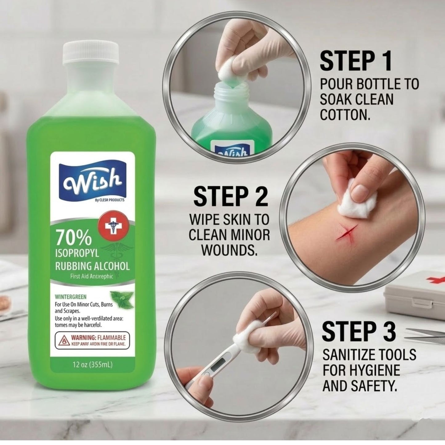 12oz Wish Rubbing Alcohol 70% First Aid Antiseptic First Aid first aid antiseptic size and feature image