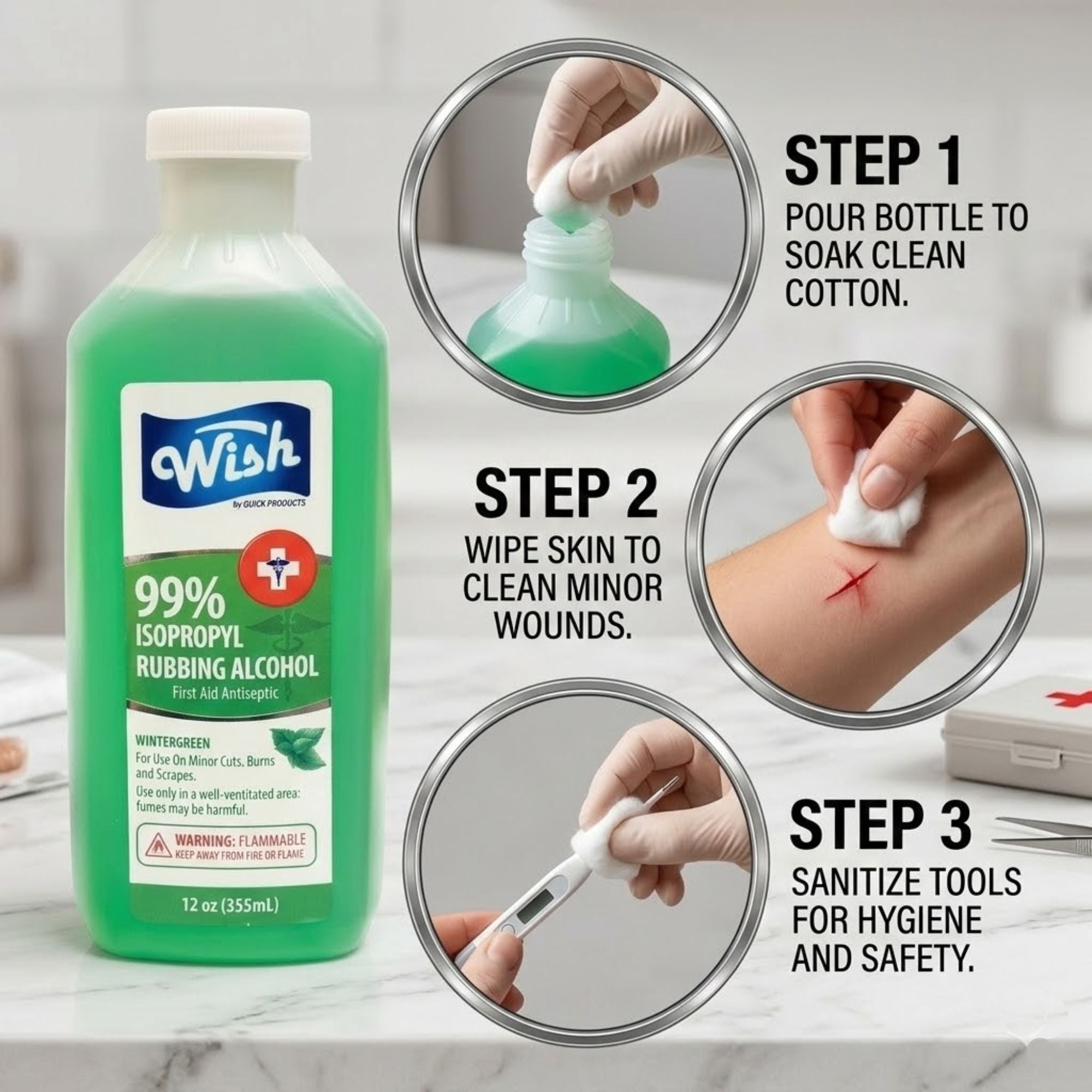 12oz Wish 99% Alcohol Rubbing First Aid Antiseptic First Aid First Aid Antiseptic size and feature image