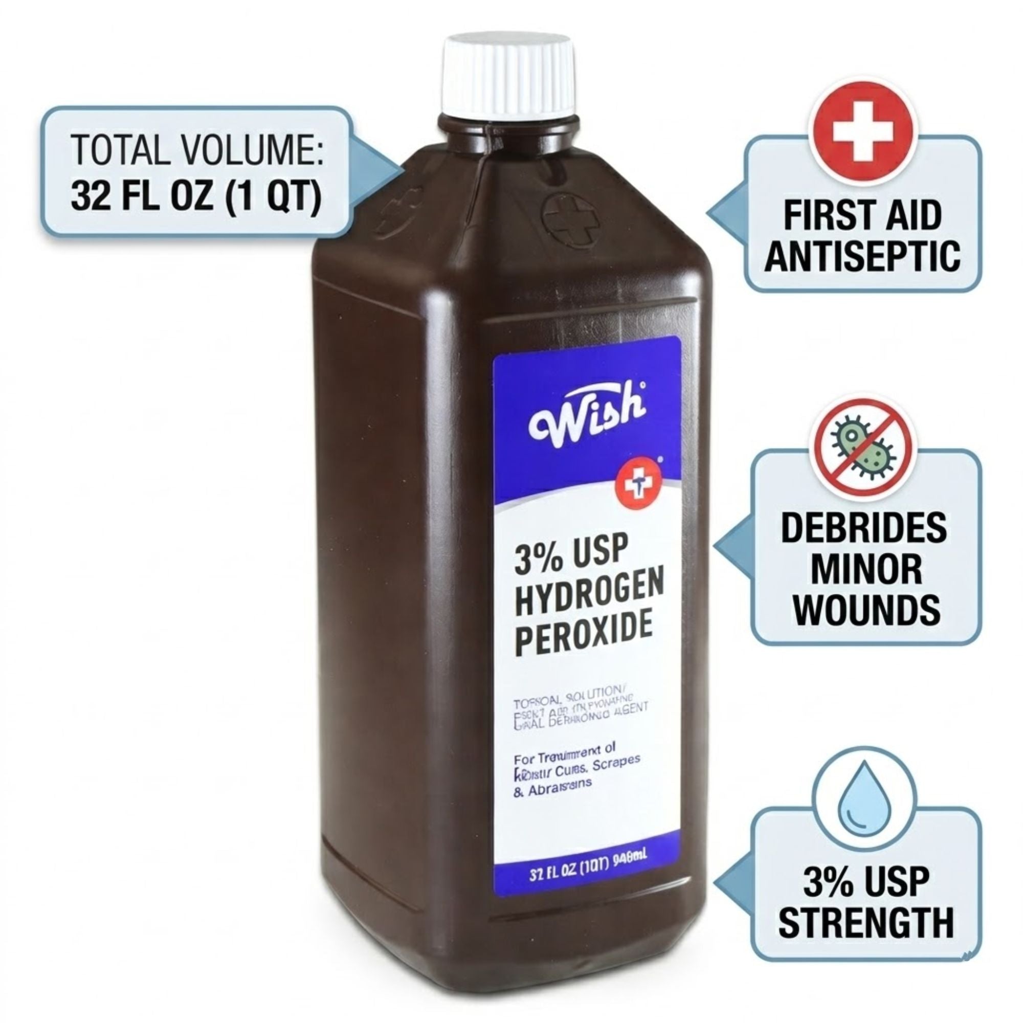 32oz Wish 3% USP Hydrogen Peroxide First Aid Antiseptic First Aid first aid antiseptic product detail image
