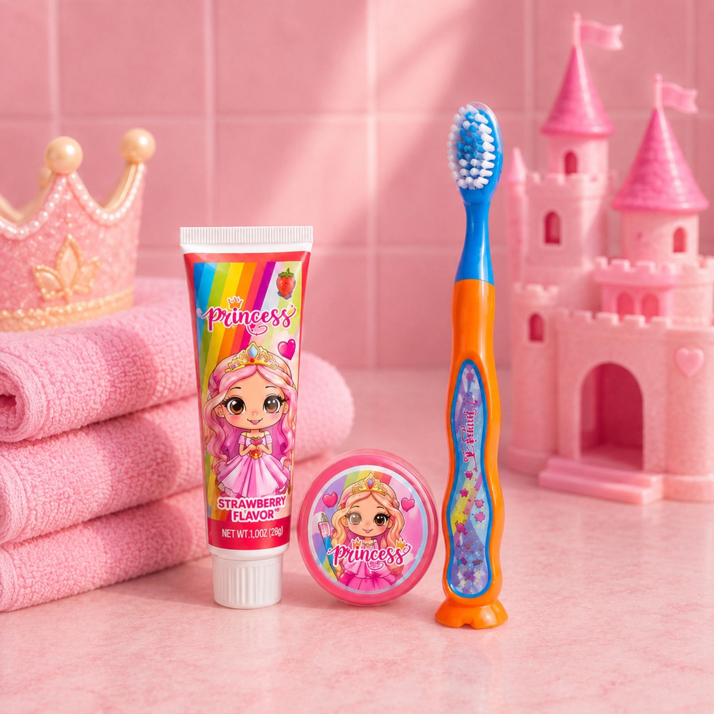 3 Piece Princess Toothbrush Kit for Kids with Travel Cover
