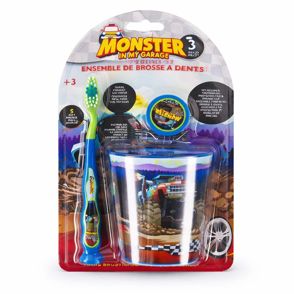 Oral Fusion Kids Toothbrush 3PK w/ Cup Monster Truck Kids Toothbrush Set main product image