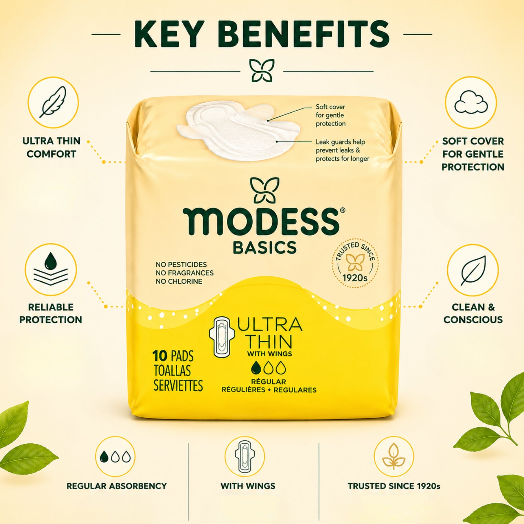 10PCS Modess Ultra Thin Regular Sanitary Pads