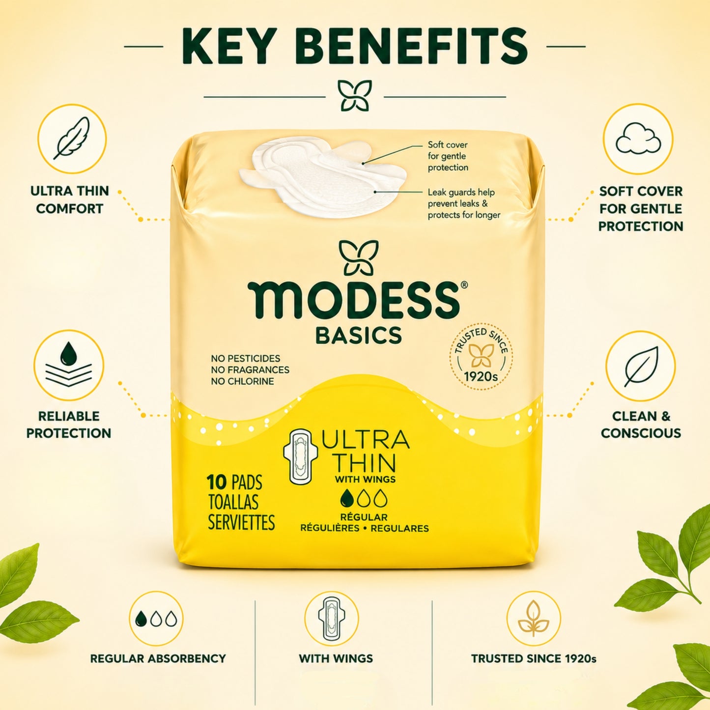10PCS Modess Ultra Thin Regular Sanitary Pads