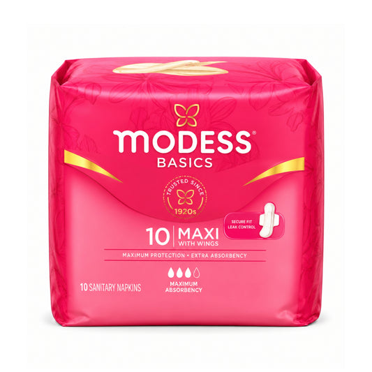 10PCS Modess Basics Maxi Pads with Wings