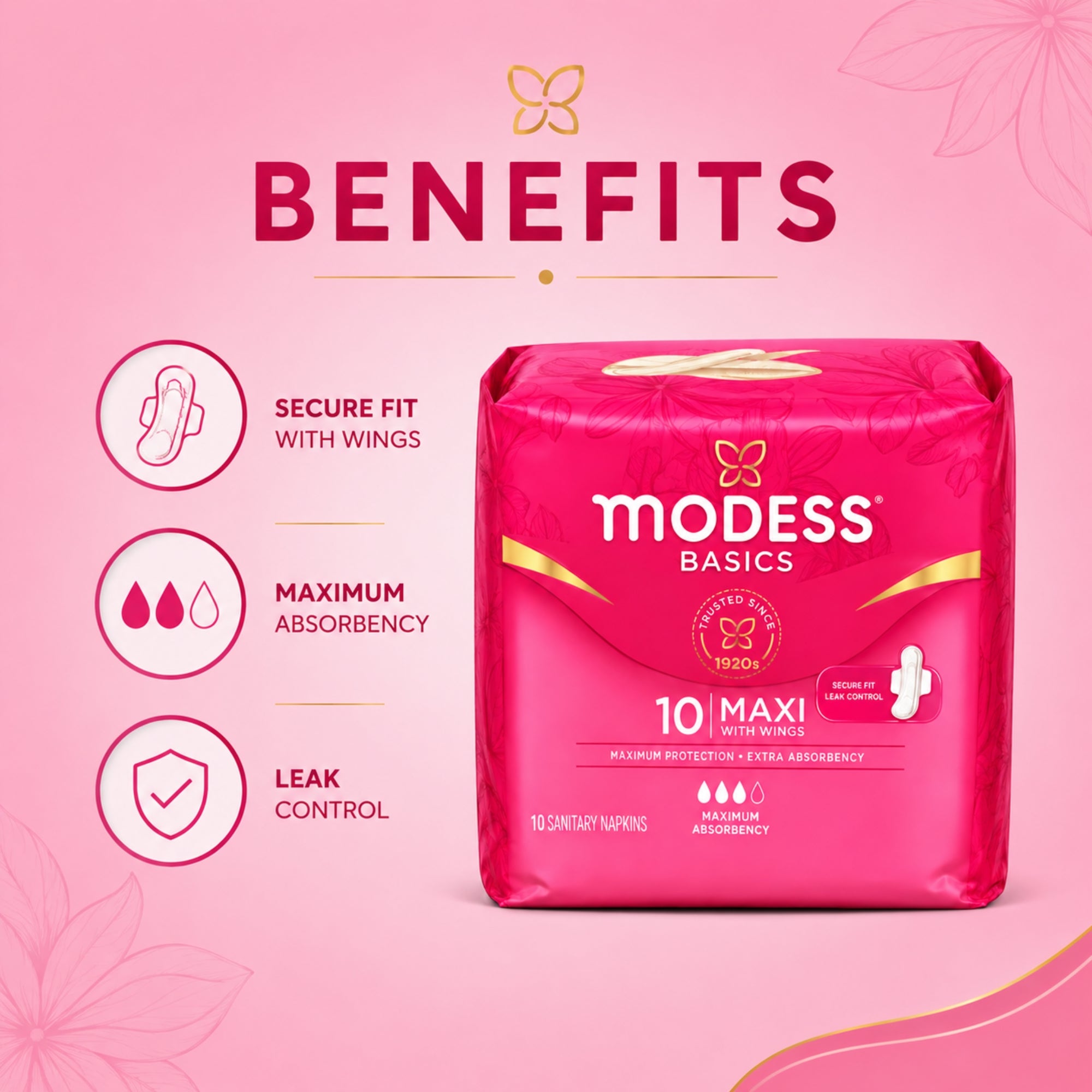 10PCS Modess Winged Maxi Regular Pads