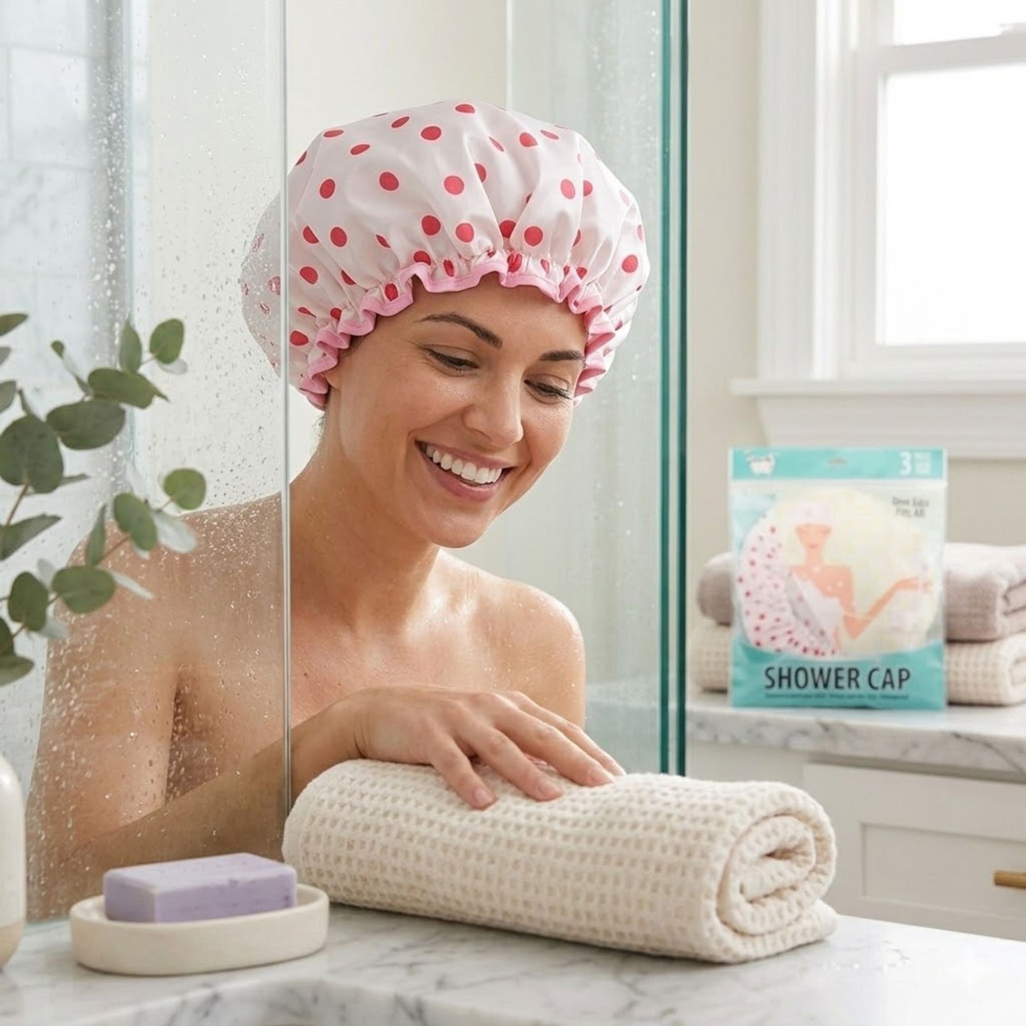 3 Pack Ideal Waterproof Bath & Shower Caps Bath Essential lifestyle use image