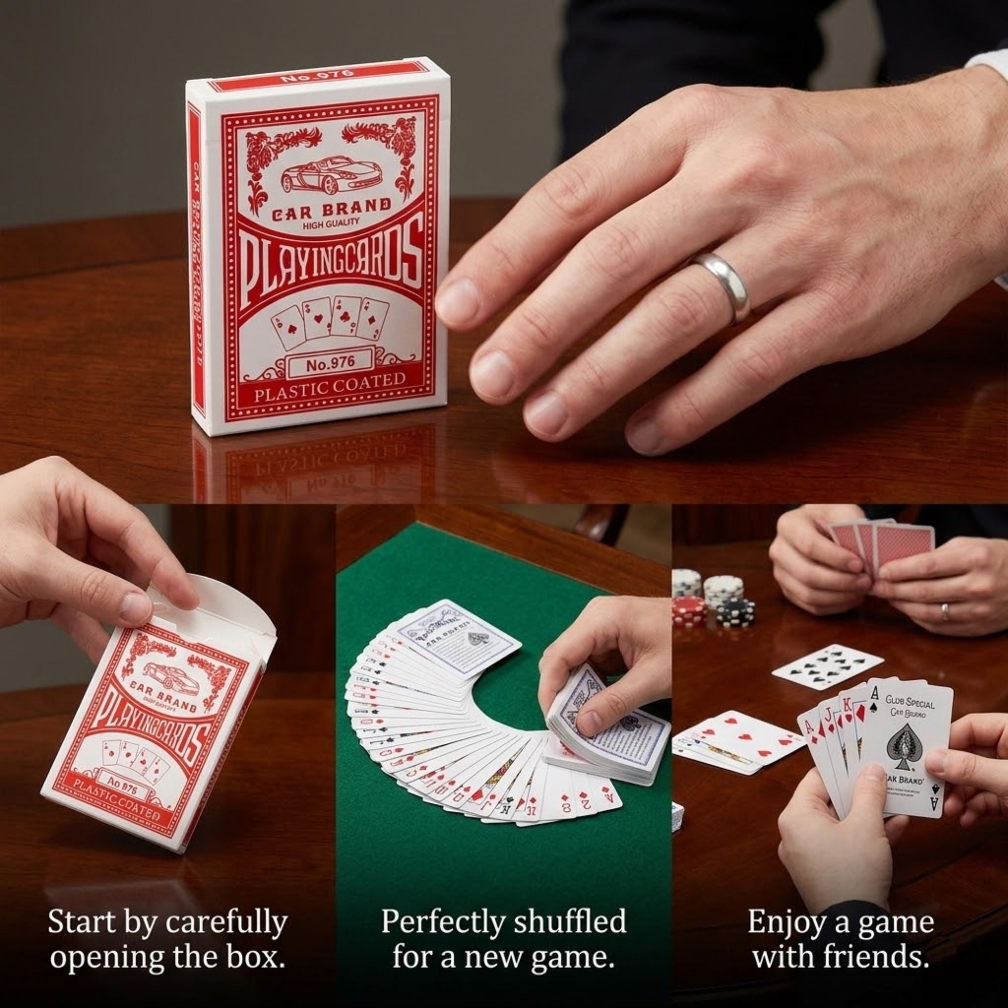 Plastic Coated Red Playing Cards Durable Deck for Games product detail image
