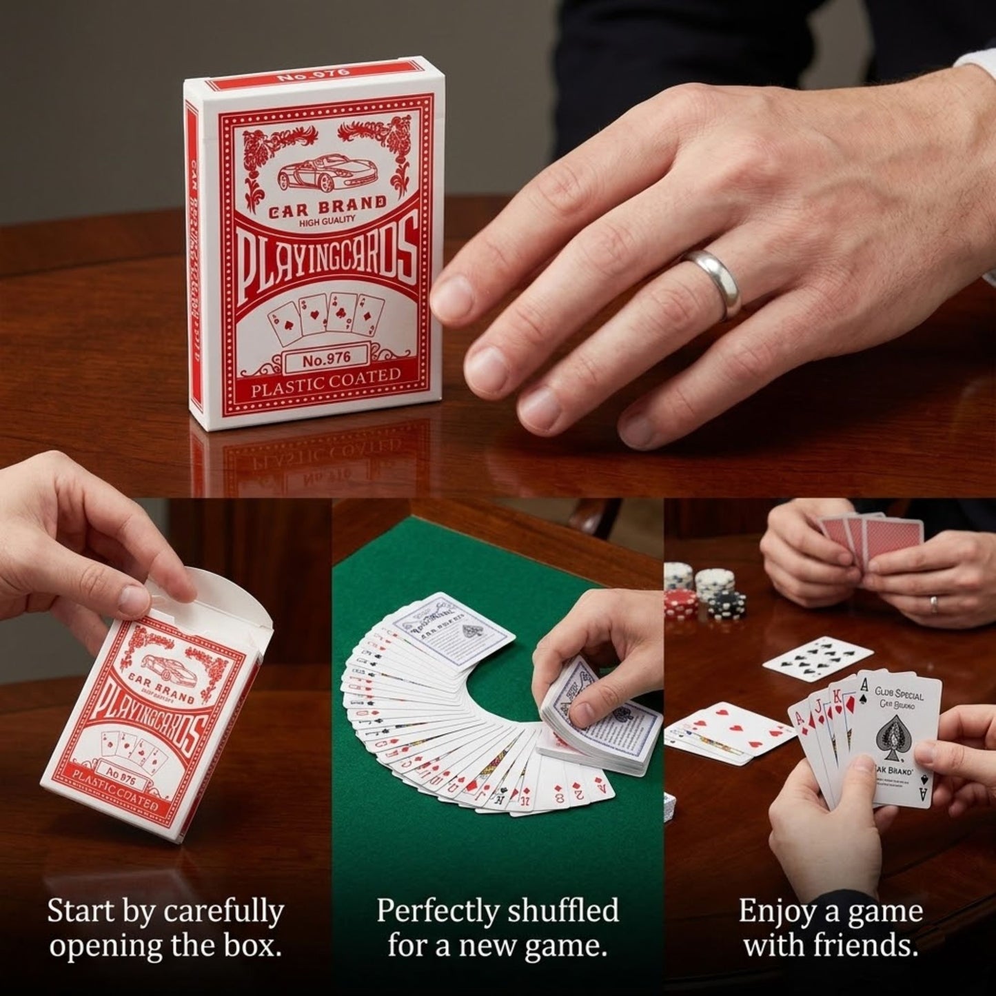 Plastic Coated Red Playing Cards Durable Deck for Games product detail image