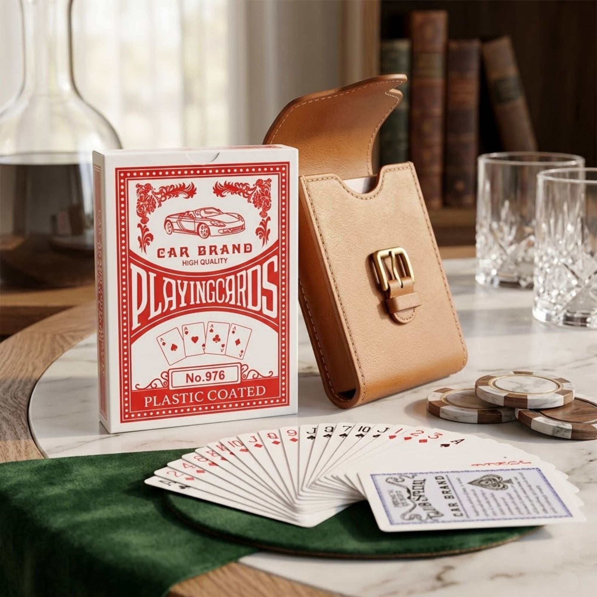 Plastic Coated Red Playing Cards Durable Deck for Games size and feature image