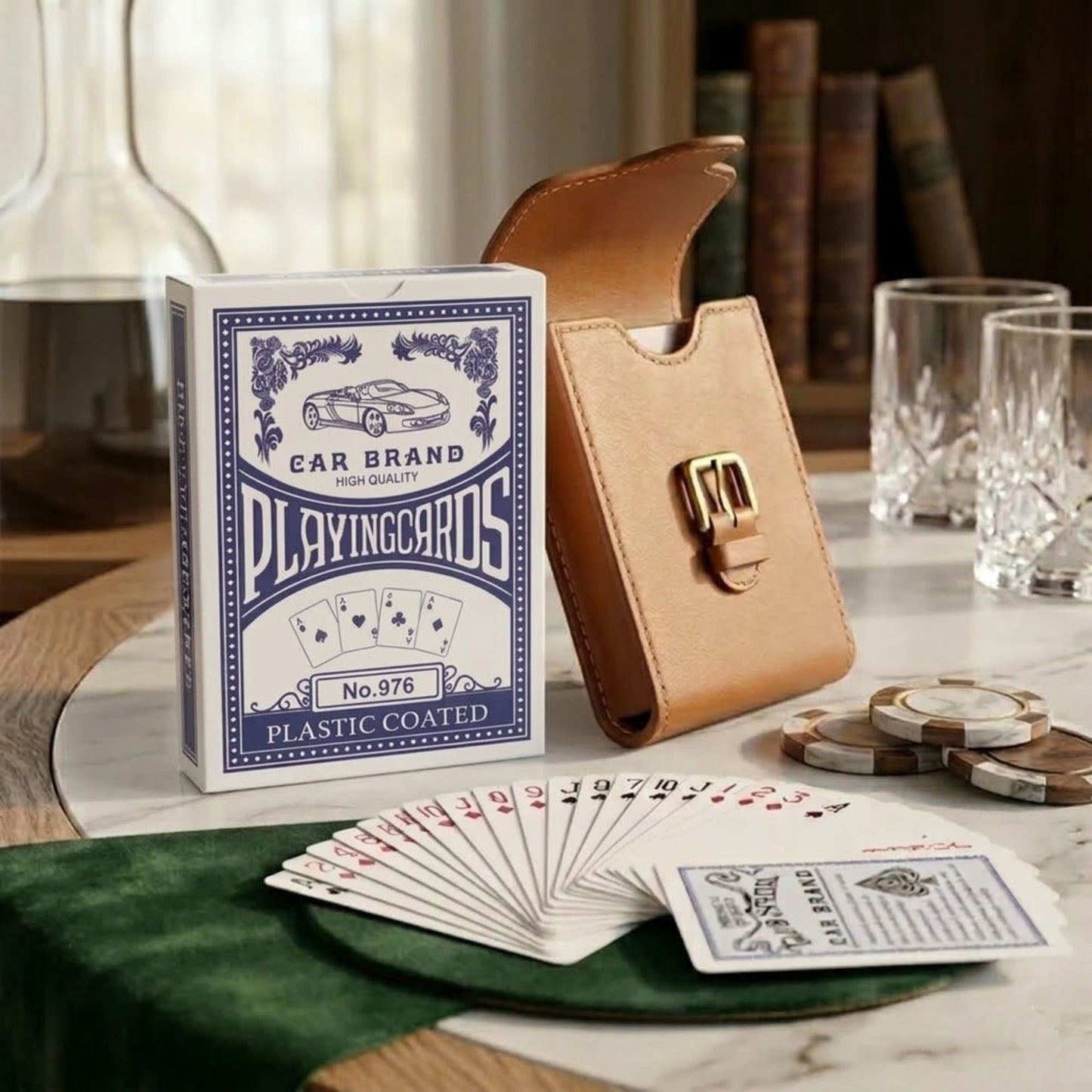 Plastic Coated Blue Playing Cards Durable Deck for Games size and feature image