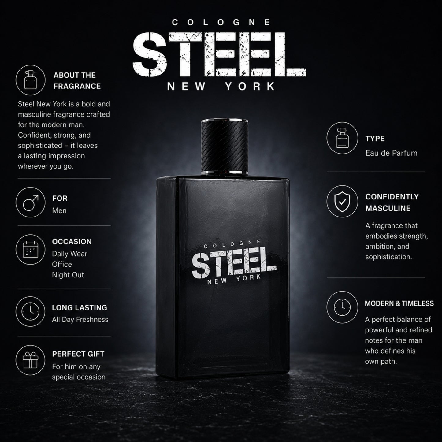 100ml Steel New York Pour Homme Men's Fragrance EDP Spray