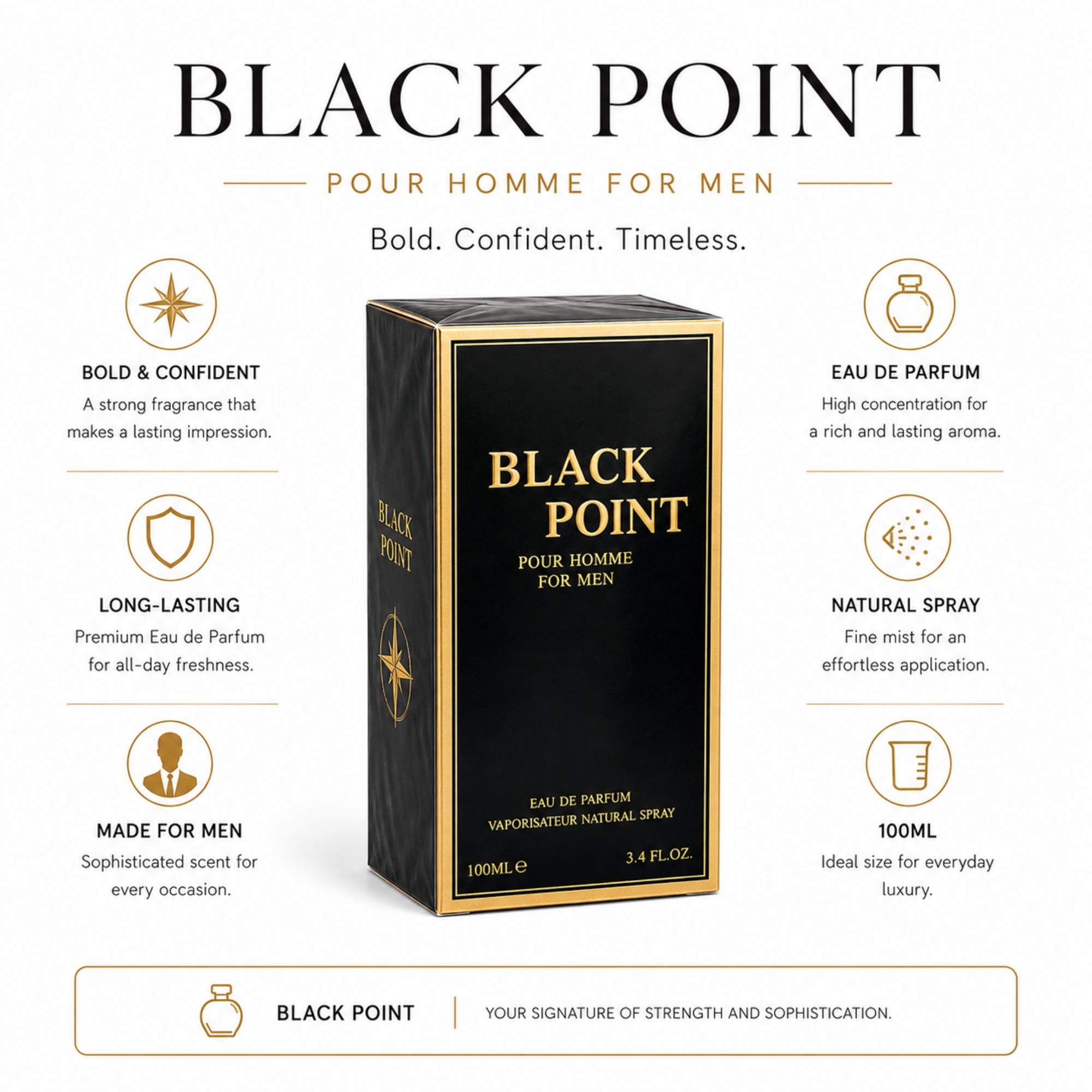 Black Point Pour Homme Eau de Parfum for Men 100ml