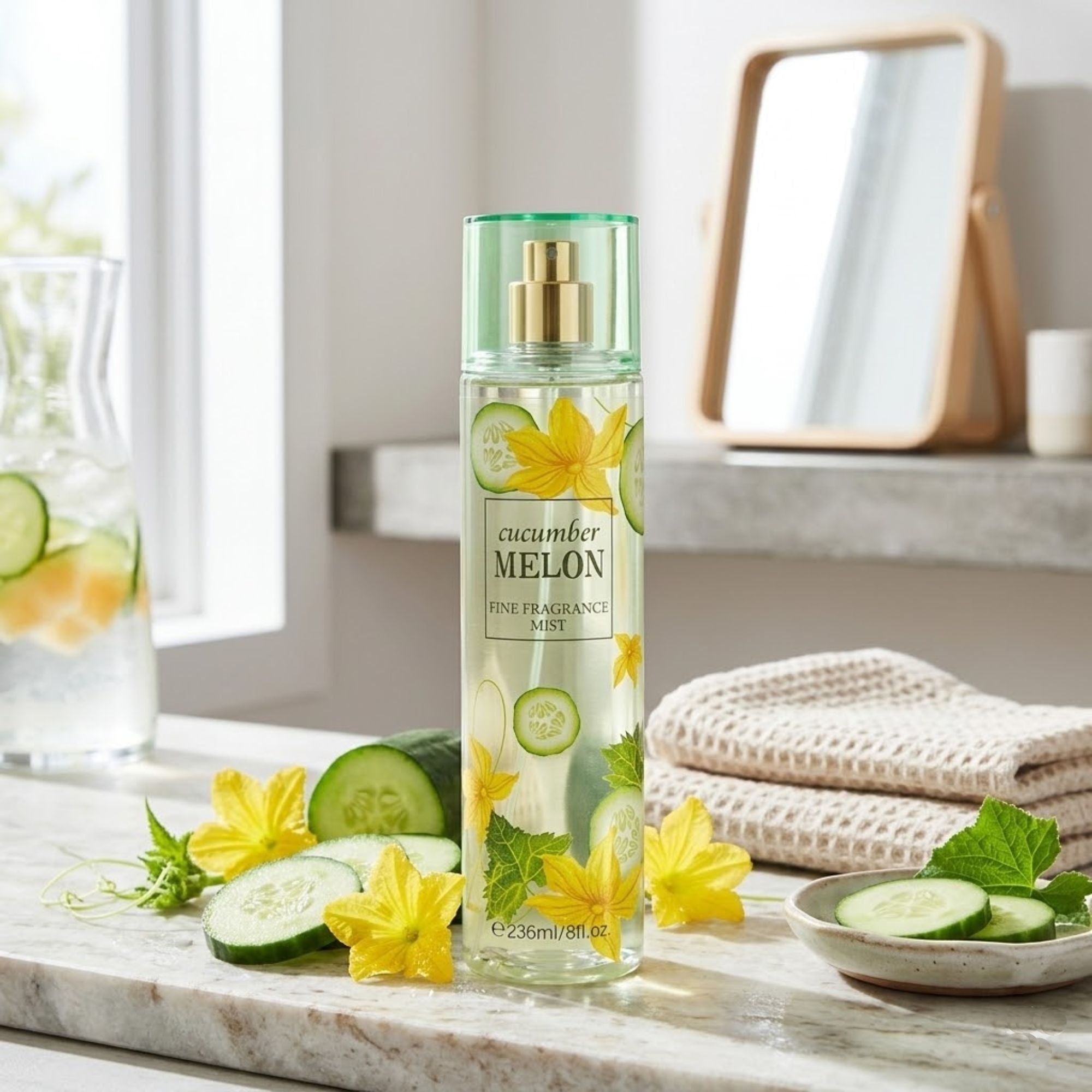 8oz Cucumber Melon Fragrance Women’s Body Mist Spray lifestyle use image