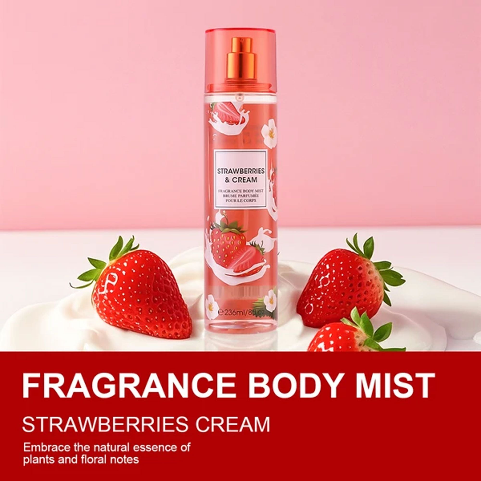 8oz Strawberries & Cream Fragrance Women's Body Mist Spray size and feature image