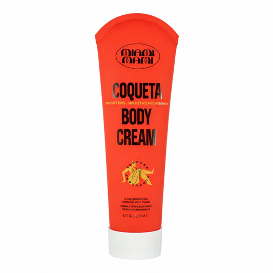 Orange tube of Coqueta Body Cream on a white background