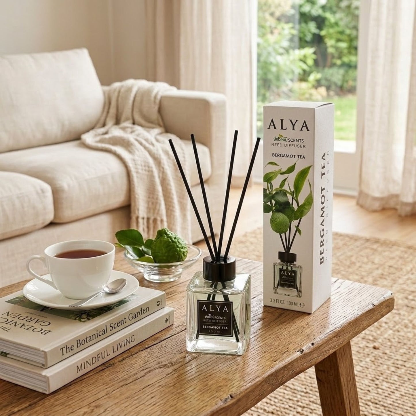 3.3oz ALYA Nature Scents Bergamot Tea Reed Diffuser size and feature image