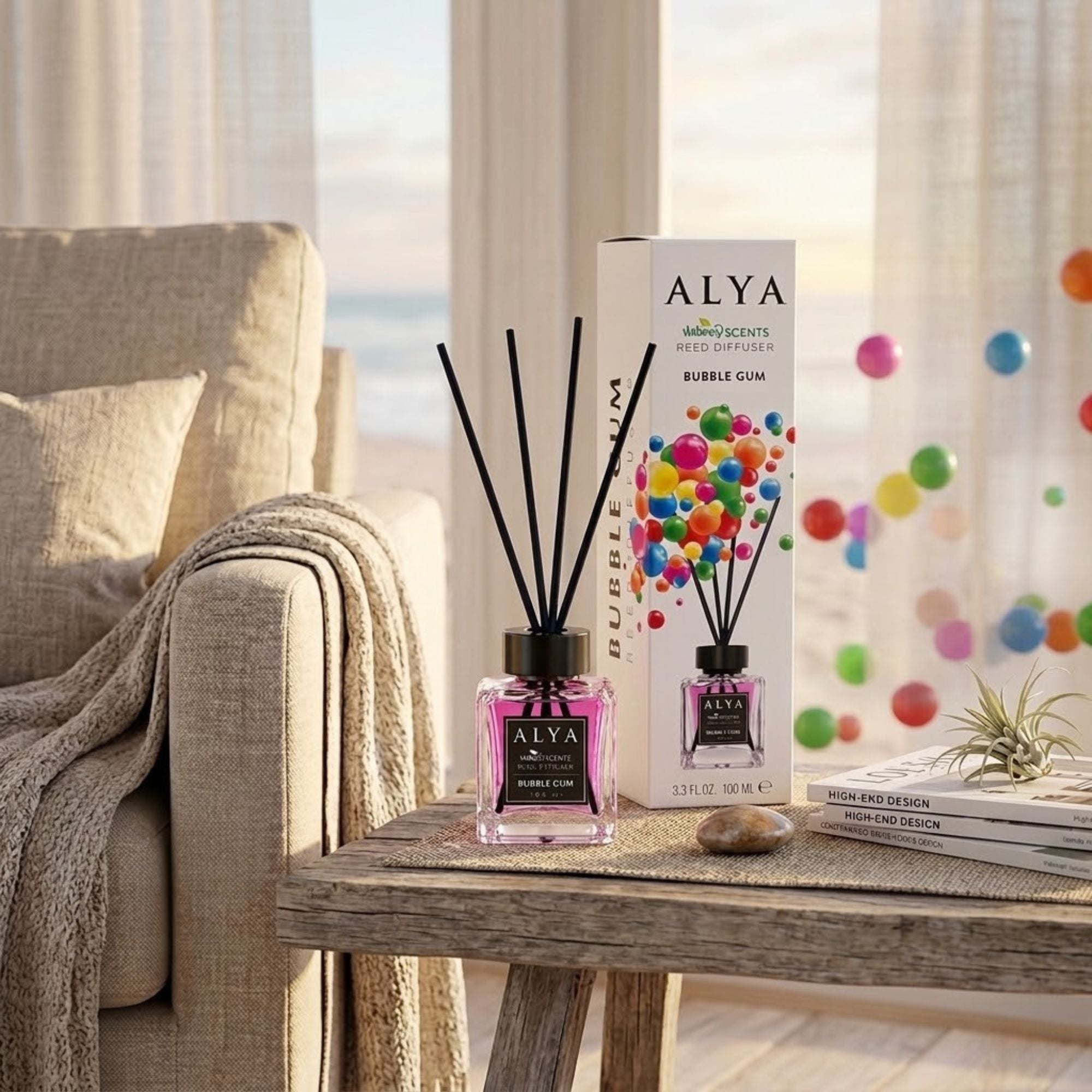3.3oz ALYA Nature Scents Bubble Gum Reed Diffuser size and feature image
