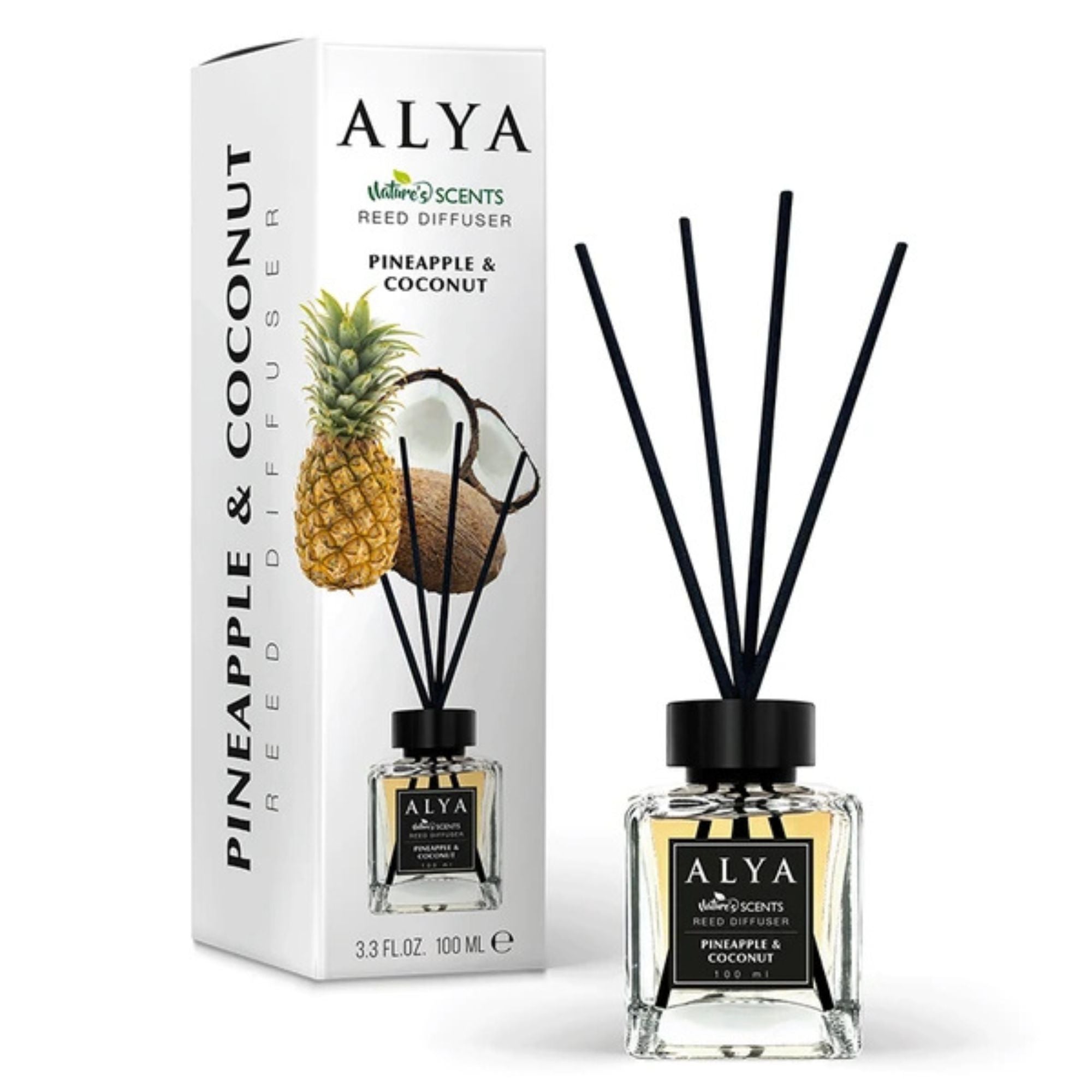 3.3oz ALYA Nature Scents Reed Diffuser Pineapple and Coconut Aromatherapy main product image