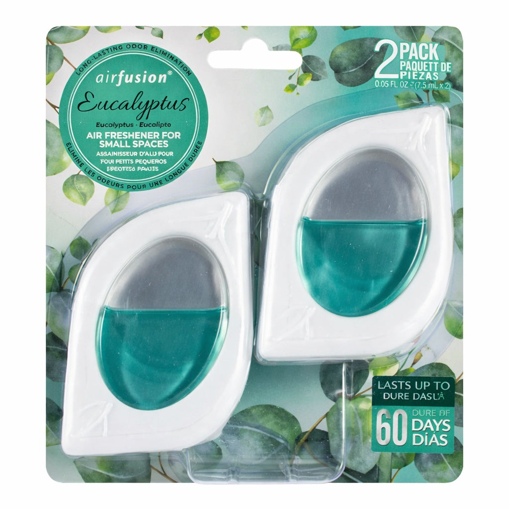 Two air freshener refills in packaging with Eucalyptus scent on a white background