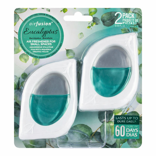 Two air freshener refills in packaging with Eucalyptus scent on a white background