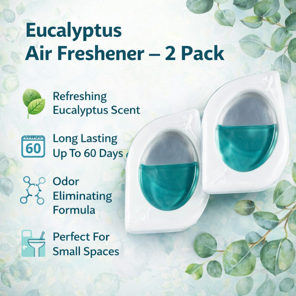 Eucalyptus air freshener 2-pack with green leaves on a light blue background