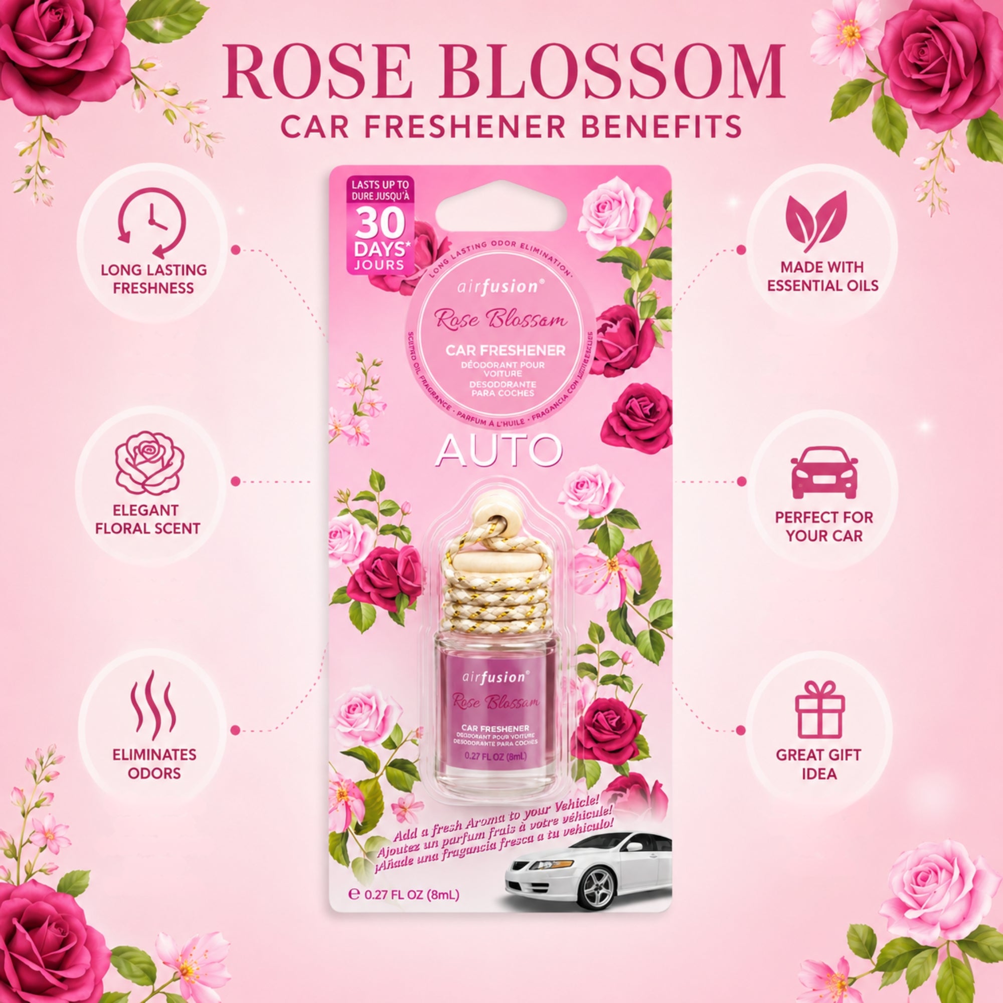 0.27oz Rose Blossom Car Air Freshener