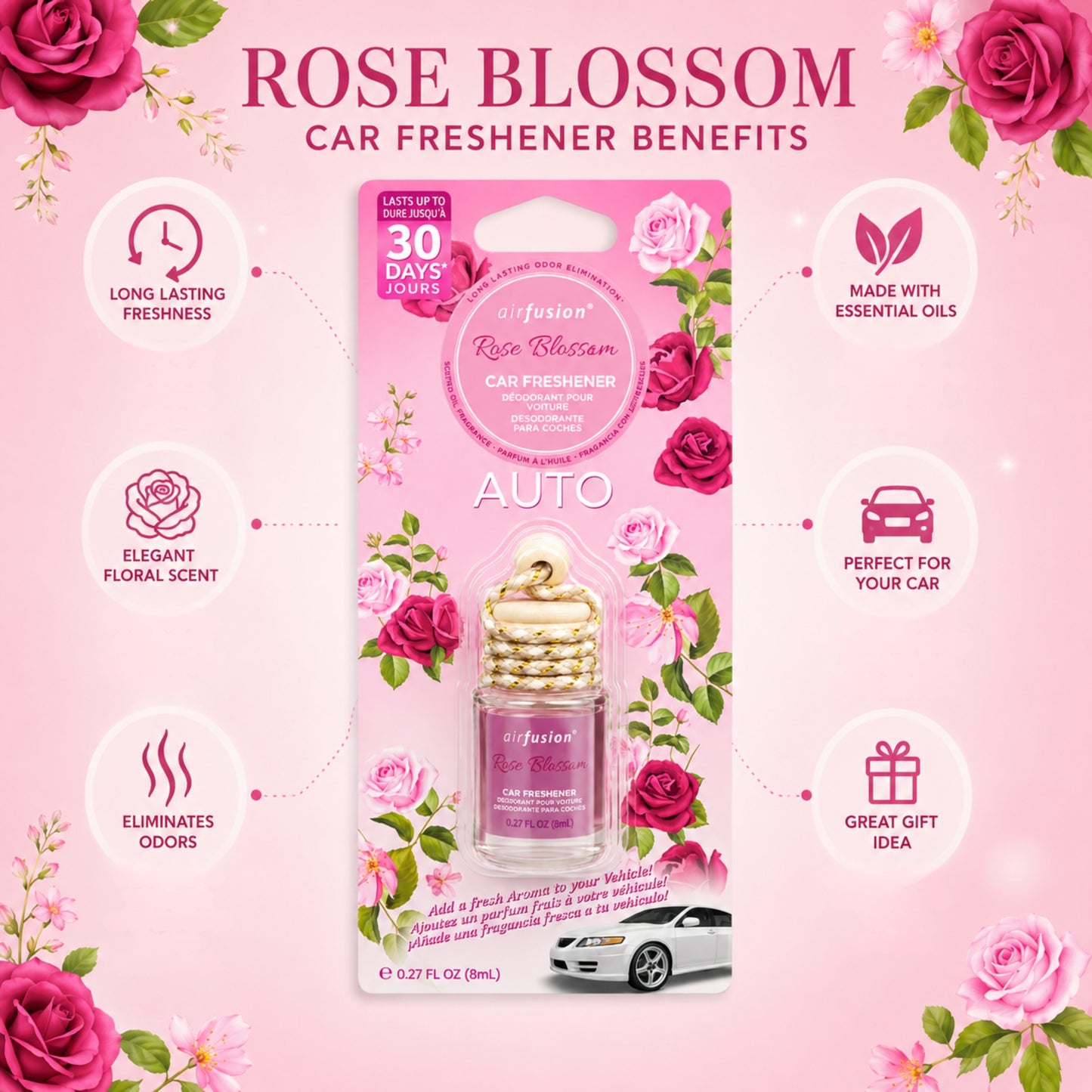0.27oz Rose Blossom Car Air Freshener
