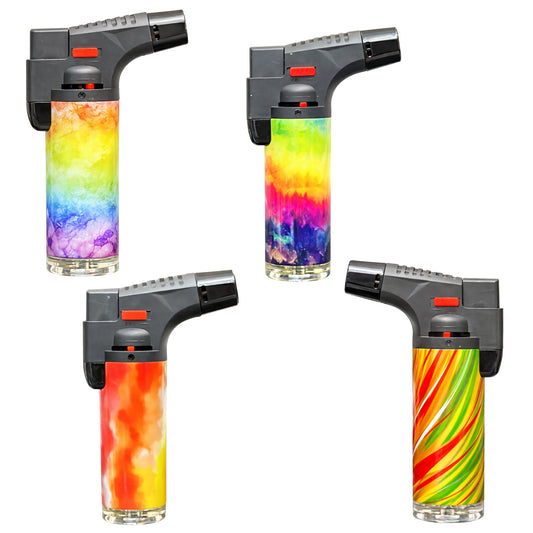 Blink 4.5-inch tie dye torch lighter refillable butane jet flame lighter with colorful design