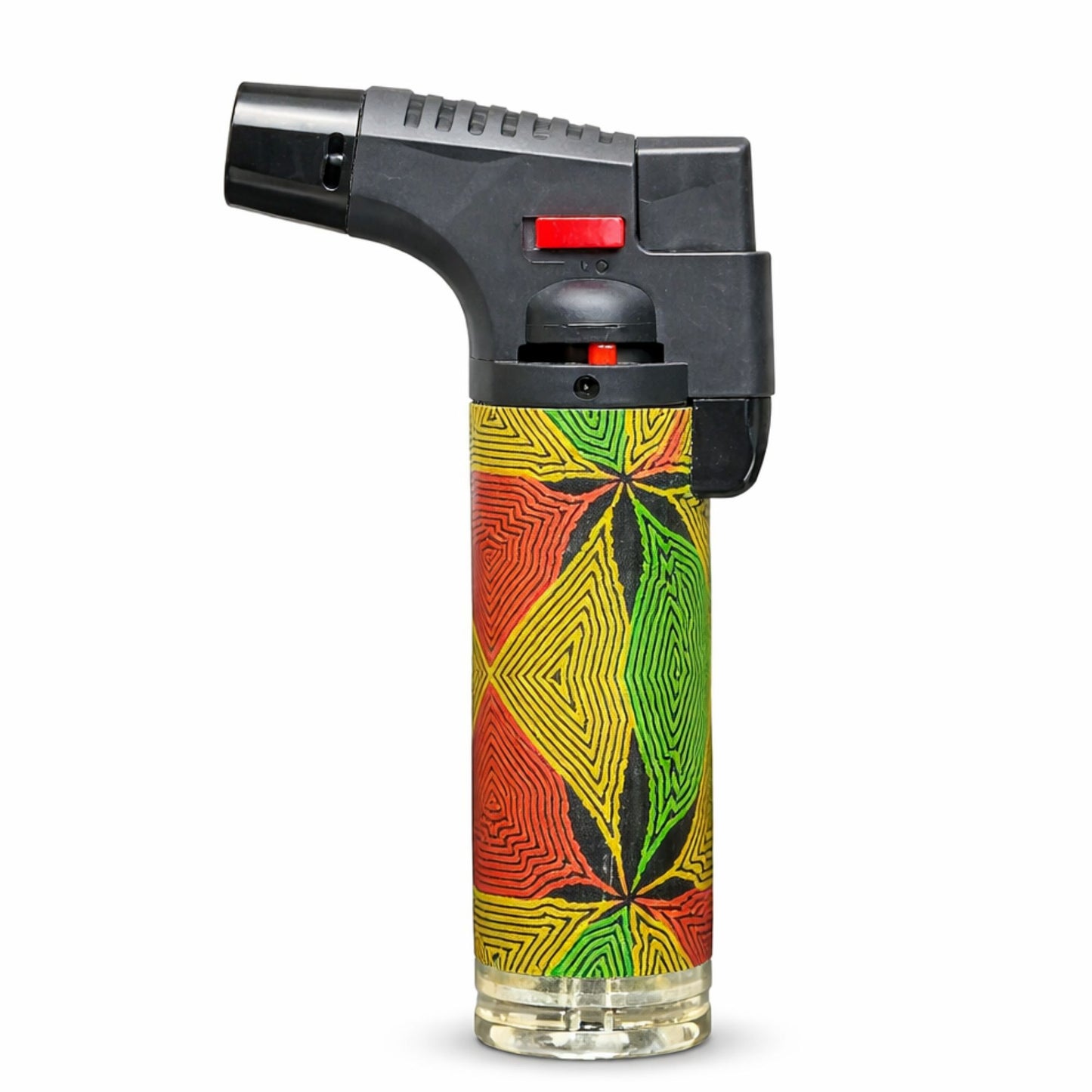 Butane lighter with a colorful design on a white background