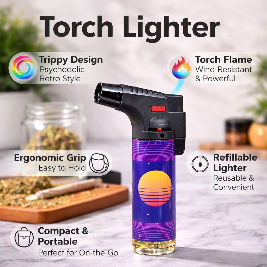 Torch lighter with features highlighted on a blurred background